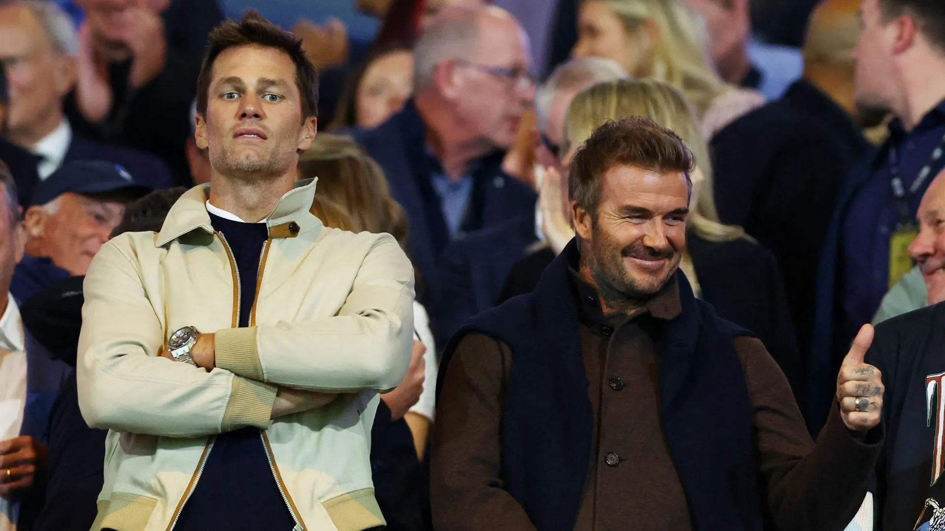 Tom Brady và David Beckham tại sân vận động St Andrew của Birmingham City